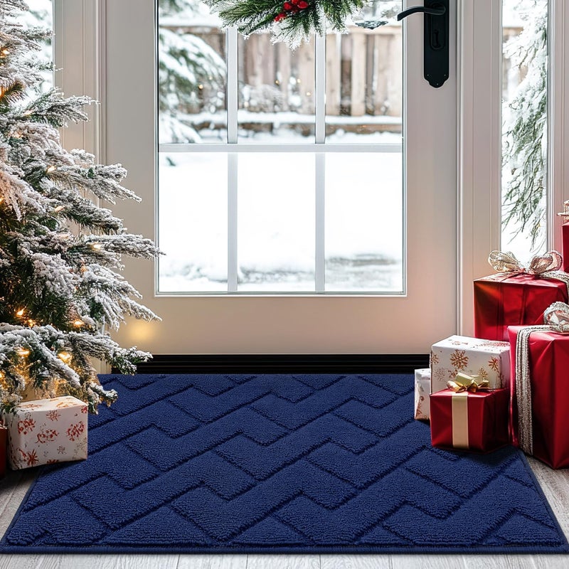 hicorfe Indoor Doormat,Front Back Door Mat TPR Backing Non Slip Mats 20"x31.5" Absorbent Resist Dirt Entrance Doormat Inside Floor for Entryway Washable Low-Profile(Navy Blue) - Image 1