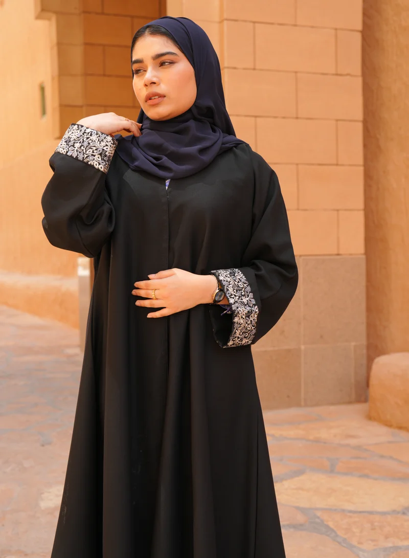 FASHION LINE Abaya Unique Design Open Black Sleeves Down Colour Lays, V-open