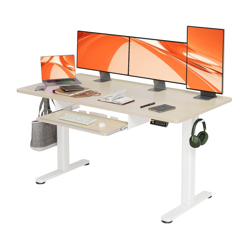 Claiks Standing Desk with Keyboard Tray Electric Standing Desk Adjustable Height 55x24 Inches Sit Stand up Desks with Splice Board Raising Desks for Home Office Natural