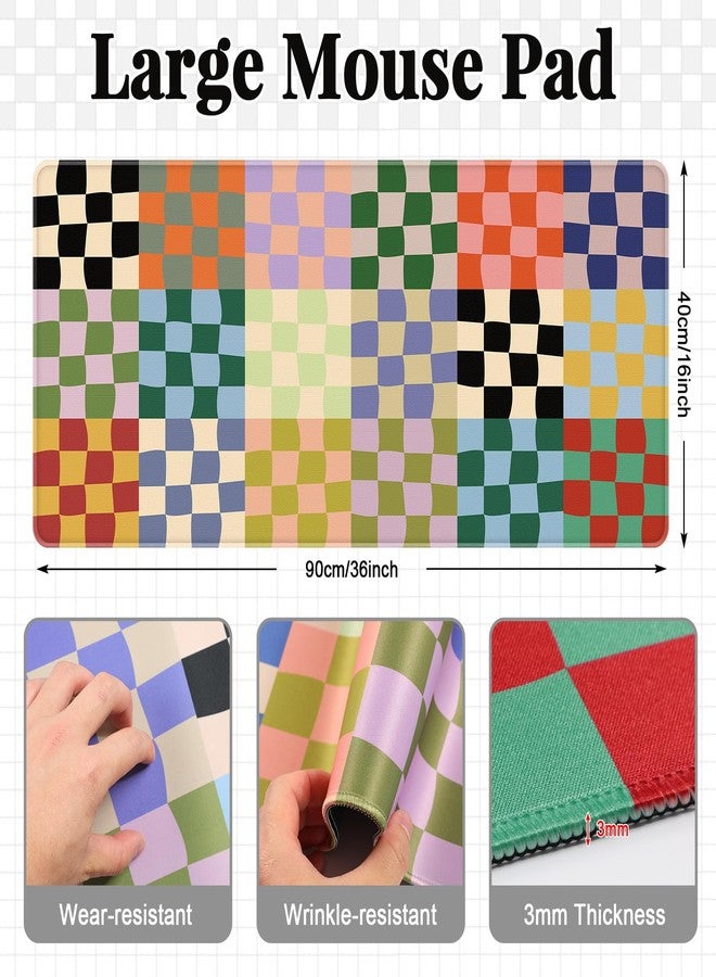 QOUBAI Office Desk Mat Large Mouse Pad Computer Desktop Cover Protector with Lycra Surface & Non-Slip Rubber Base, Edges Desk Protector for Keyboard, Mouse, and Writing(Retro Checkered) - Image 2