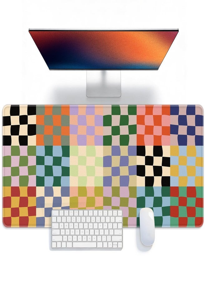 QOUBAI Office Desk Mat Large Mouse Pad Computer Desktop Cover Protector with Lycra Surface & Non-Slip Rubber Base, Edges Desk Protector for Keyboard, Mouse, and Writing(Retro Checkered) - Image 1