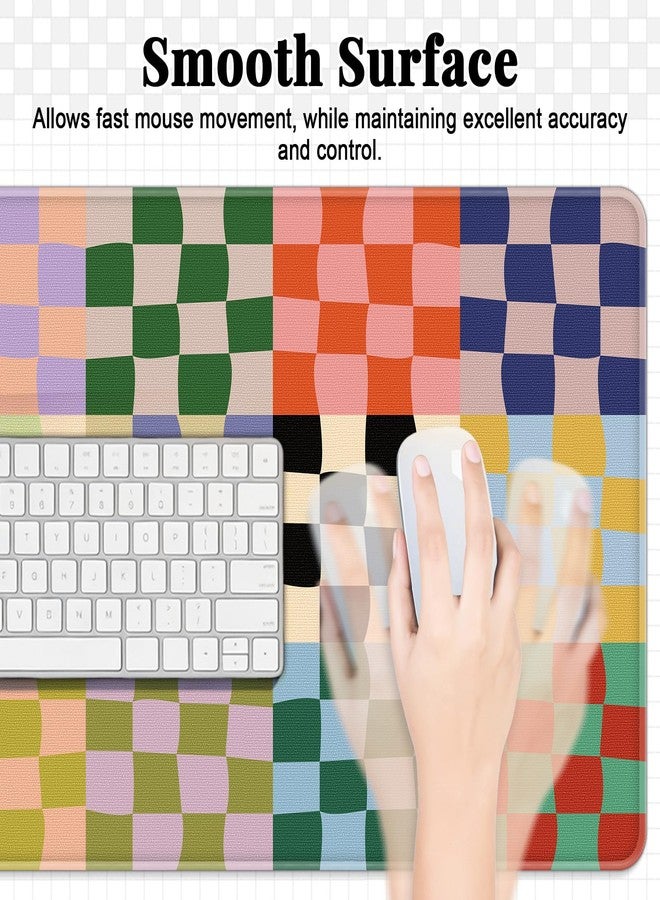QOUBAI Office Desk Mat Large Mouse Pad Computer Desktop Cover Protector with Lycra Surface & Non-Slip Rubber Base, Edges Desk Protector for Keyboard, Mouse, and Writing(Retro Checkered) - Image 4