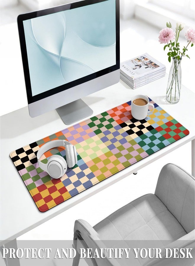 QOUBAI Office Desk Mat Large Mouse Pad Computer Desktop Cover Protector with Lycra Surface & Non-Slip Rubber Base, Edges Desk Protector for Keyboard, Mouse, and Writing(Retro Checkered) - Image 5