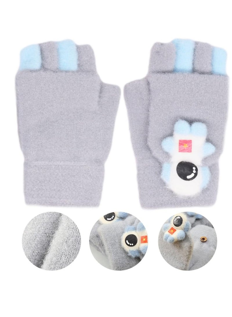 Generic - Kids Winter Gloves 2 Pairs Knitted Mitten Gloves Fingerless Winter Warm Cartoon Stretchy Gloves for Children Aged 4-12 - Image 1