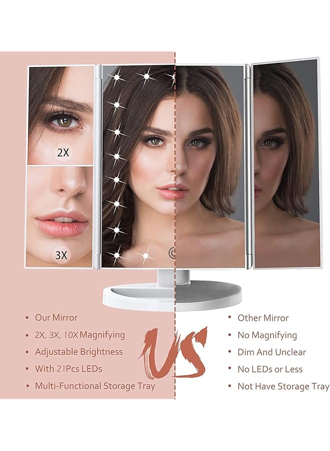erorex Makeup Mirror With Lights 2X 3X 10X Magnification Touch Control Lighted Makeup Mirror Trifold Makeup Mirror Dual Power Supply Portable Led Makeup Mirror Women Gift - Image 3