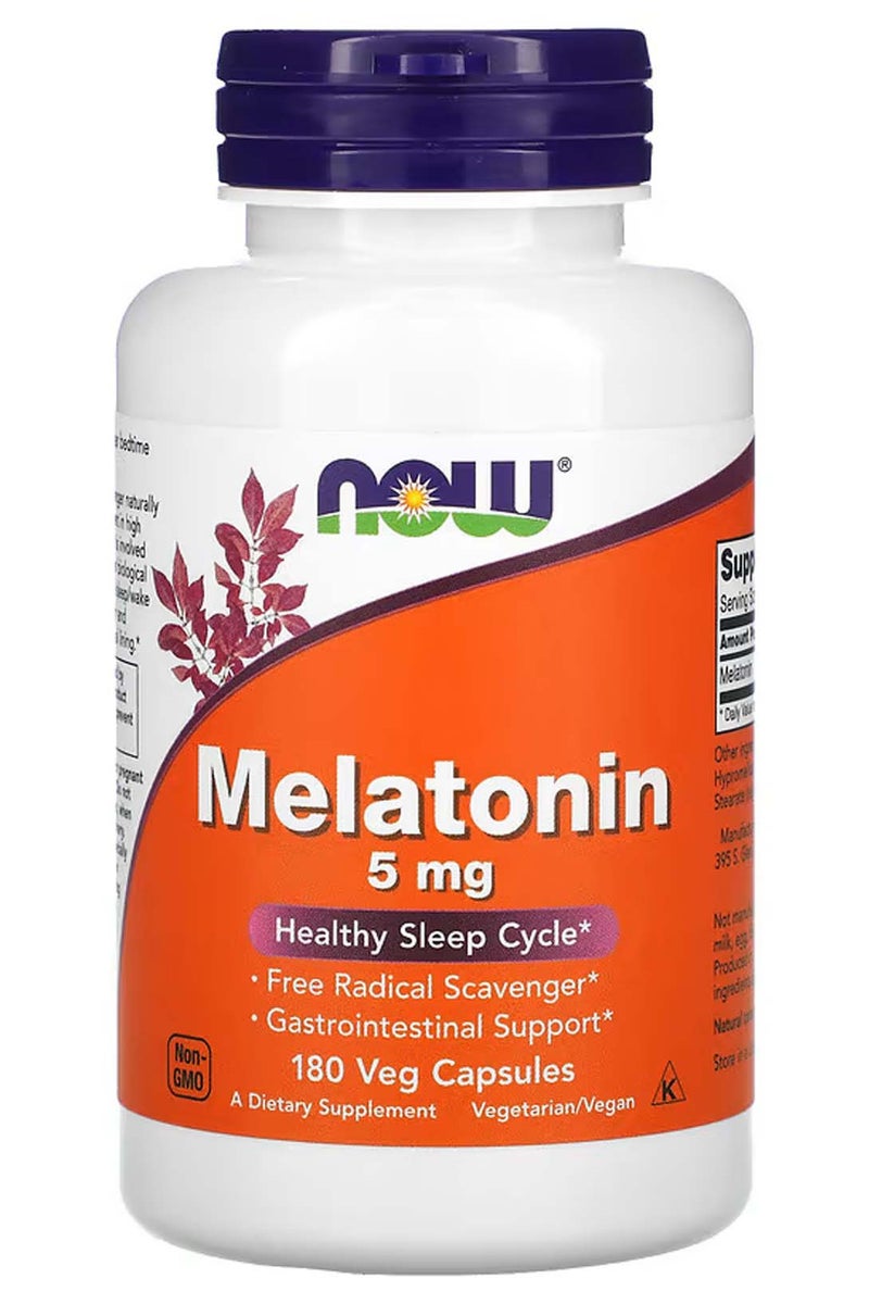 now Melatonin 5mg Dietary Supplement - 180 Capsules - Image 1