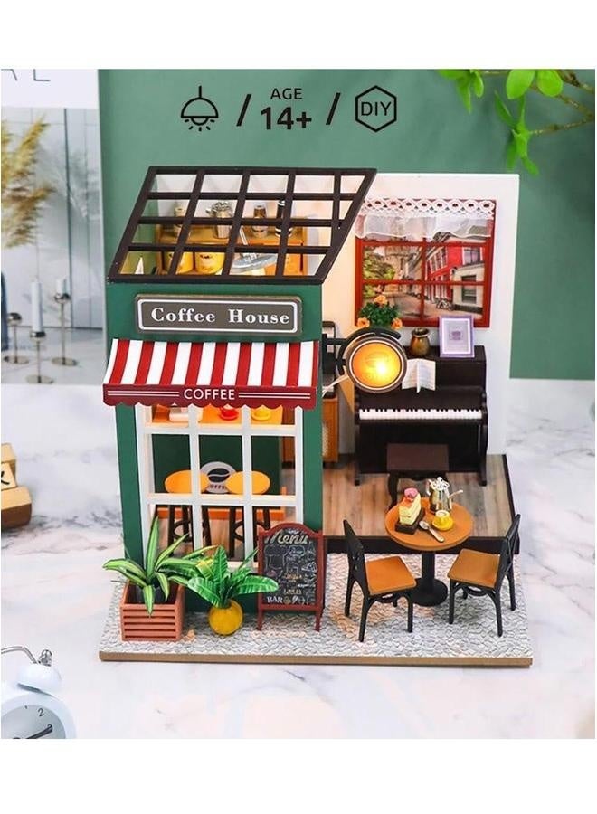 DIY miniature dollhouse kit, mini house making kit with furniture and lights, small for adults, birthday, hobby handmade gifts between holidays, coffee - Image 5