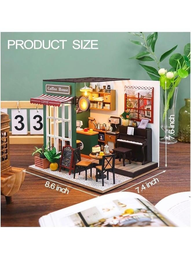 DIY miniature dollhouse kit, mini house making kit with furniture and lights, small for adults, birthday, hobby handmade gifts between holidays, coffee - Image 2