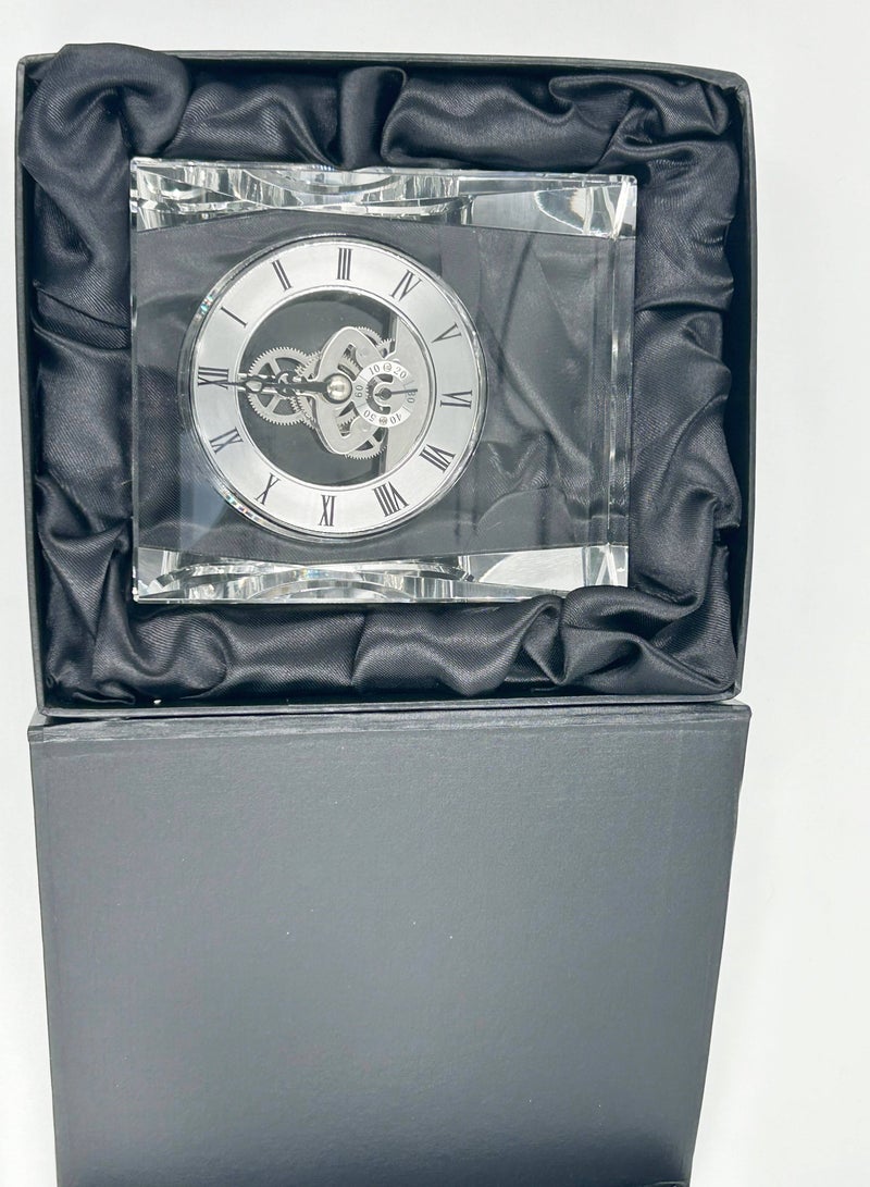 Transparent Mechanical Clock Crystal Personalized Shelf Timepiece Table Clock Service Award  Business Promotion And Wedding Present Crystal Clock Square Shape  - Image 5