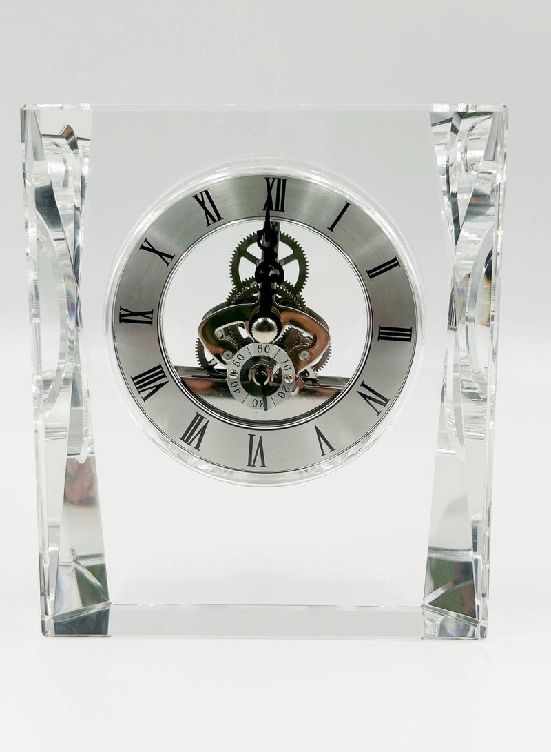 Transparent Mechanical Clock Crystal Personalized Shelf Timepiece Table Clock Service Award  Business Promotion And Wedding Present Crystal Clock Square Shape  - Image 3