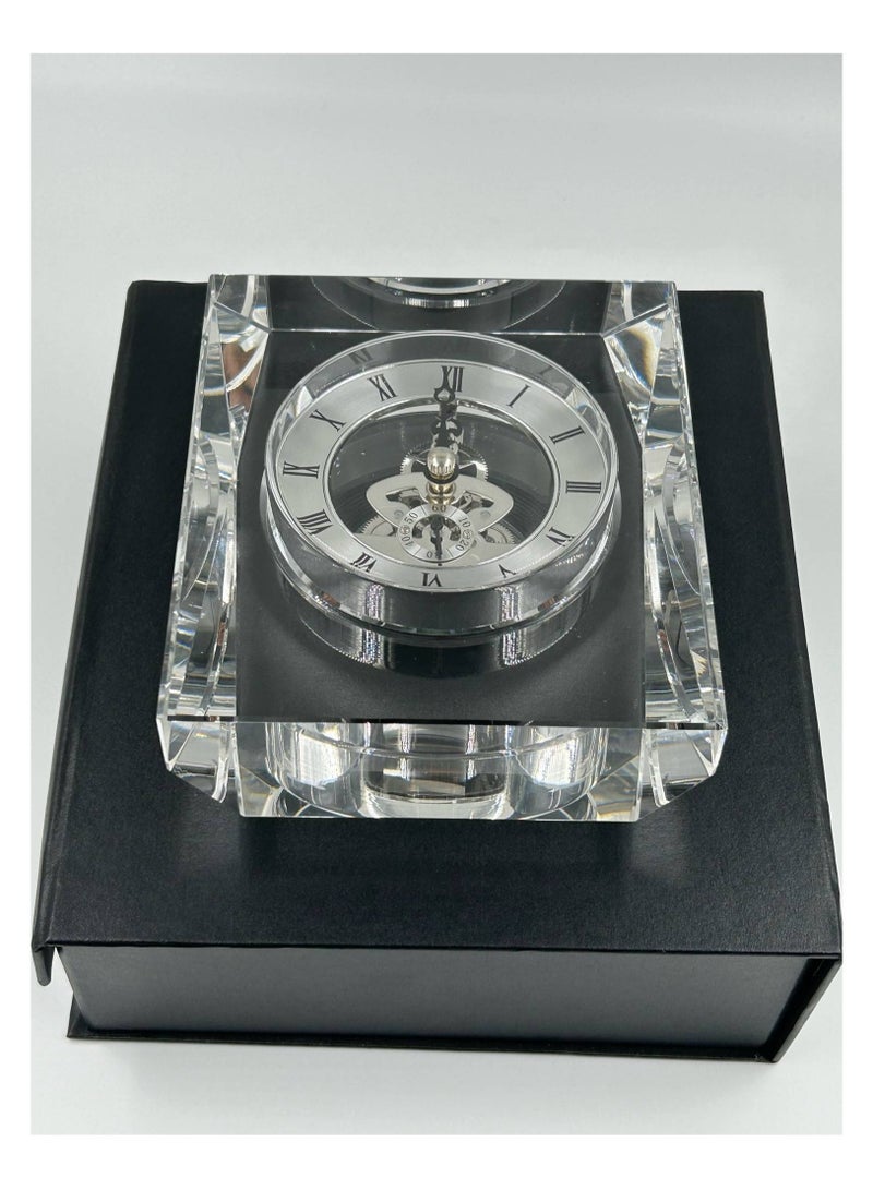 Transparent Mechanical Clock Crystal Personalized Shelf Timepiece Table Clock Service Award  Business Promotion And Wedding Present Crystal Clock Square Shape  - Image 4