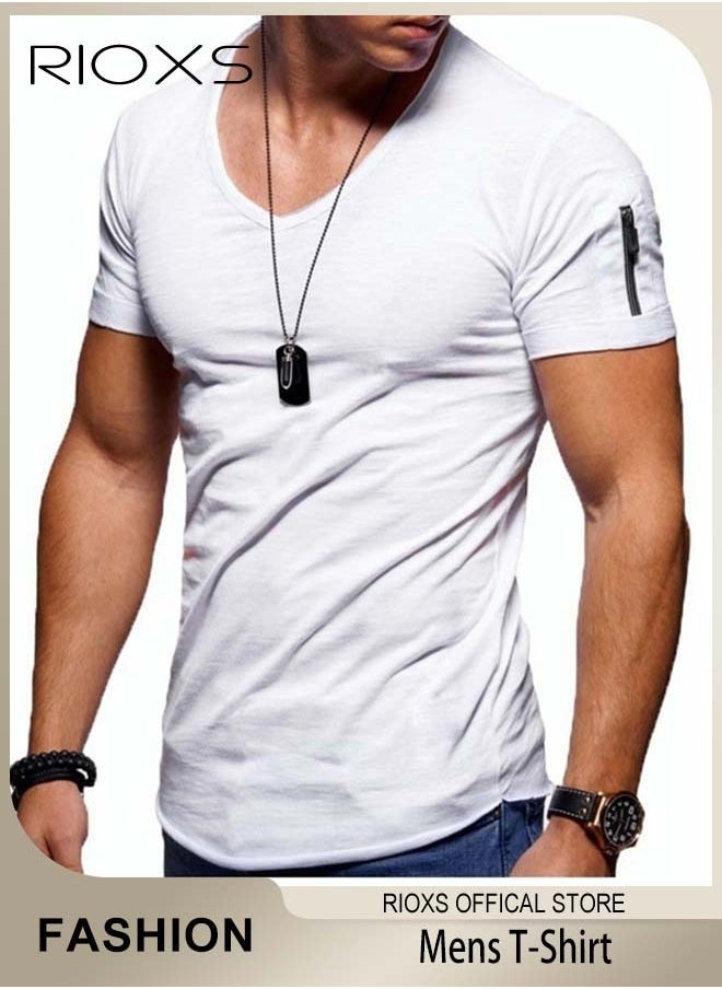 RIOXS Men V-Neck T-Shirt, Casual Basic Shirts, Summer Slim-fit Top, Made of High-Quality Materials, Perfect for Beach, Vacation, Party, Sports, Dating or Daily Casual Wear  - Image 1