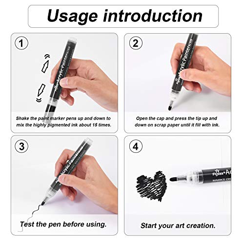 Flysea Black and White Acrylic Paint Pens, Acrylic Paint Markers 0.7 mm Extra Fine, 3 mm Medium Tip, Waterproof Paint Pens for Rock Painting Ceramic Glass Canvas Mug Metal Wood DIY Supplies - Image 5