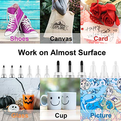 Flysea Black and White Acrylic Paint Pens, Acrylic Paint Markers 0.7 mm Extra Fine, 3 mm Medium Tip, Waterproof Paint Pens for Rock Painting Ceramic Glass Canvas Mug Metal Wood DIY Supplies - Image 3