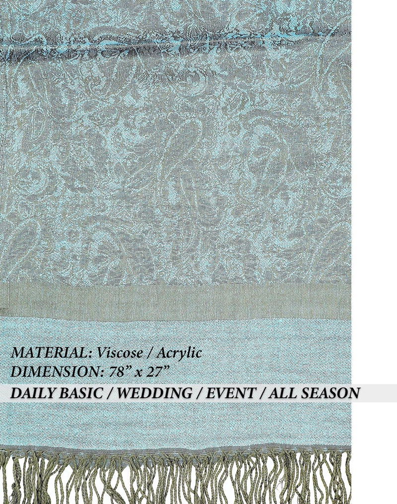 Achillea Two Tone Vintage Jacquard Paisley Pashmina Shawl Wrap Scarf (Powder Blue) - Image 5