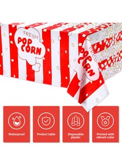 Irenare 3 Pieces Popcorn Tablecloth Decorations Plastic Popcorn Table Cover Carnival Theme Party Tablecloth For Carnival Party, Circus Themed, Movie Night Birthday Party Supplies, 54 X 108 Inch  - Image 3
