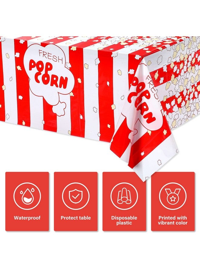 3 Pieces Popcorn Tablecloth Decorations Plastic Popcorn Table Cover Carnival Theme Party Tablecloth For Carnival Party, Circus Themed, Movie Night Birthday Party Supplies, 54 X 108 Inch