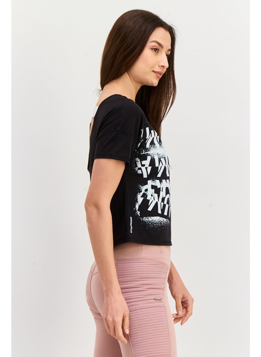 PUMA Women Sportswear Fit Short Sleeve Graphic Top, Black  - Image 2