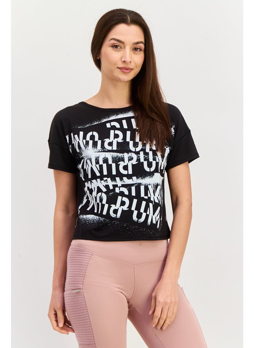 PUMA Women Sportswear Fit Short Sleeve Graphic Top, Black  - Image 1