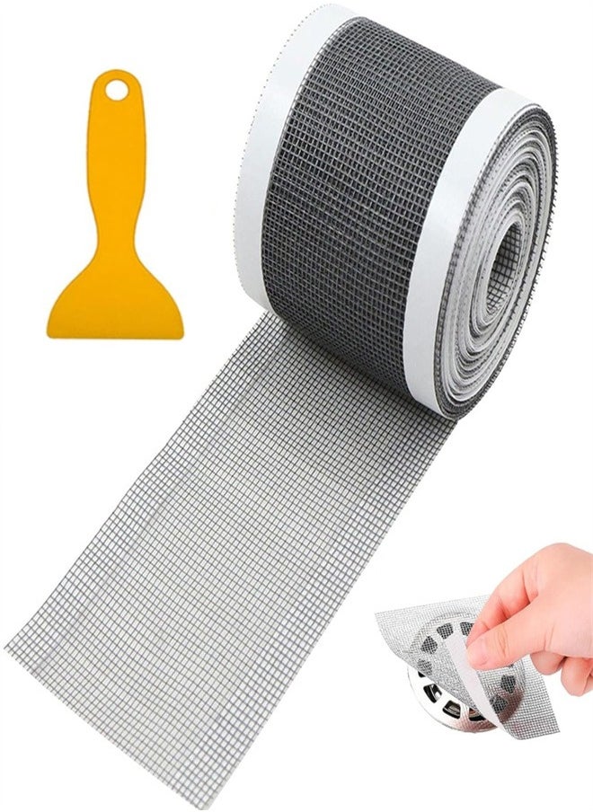 Self-Adhesive Shower Drain Hair Catcher Mesh Sticker, Shower Drain Hair Catcher Cutable Shower Drain Hair Catcher with Cleaning Shovel for Bathroom Kitchen Sink  - Image 1