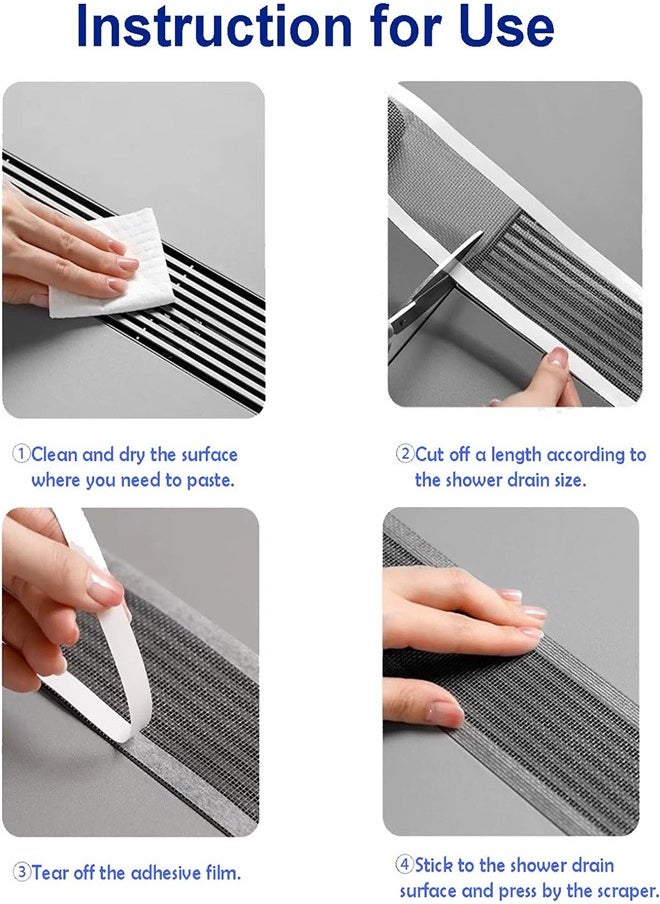 Self-Adhesive Shower Drain Hair Catcher Mesh Sticker, Shower Drain Hair Catcher Cutable Shower Drain Hair Catcher with Cleaning Shovel for Bathroom Kitchen Sink  - Image 3