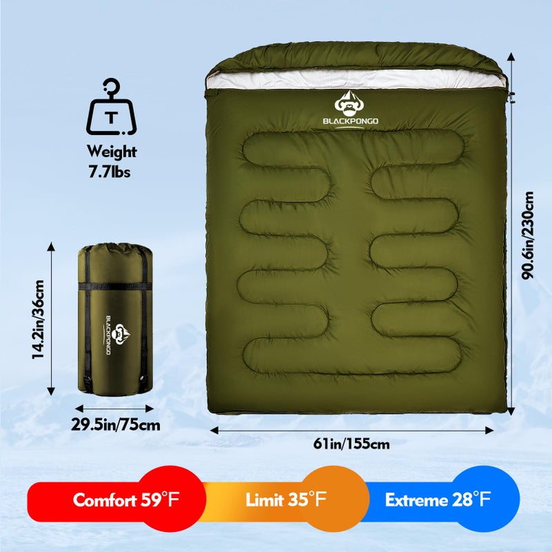 Blackpongo Double Sleeping Bag for Adults Men Women, XL Queen Size Two Person Sleeping Bag for All Season Camping Hiking Backpacking 2 Person Sleeping Bags for Cold Weather & Warm - Image 3