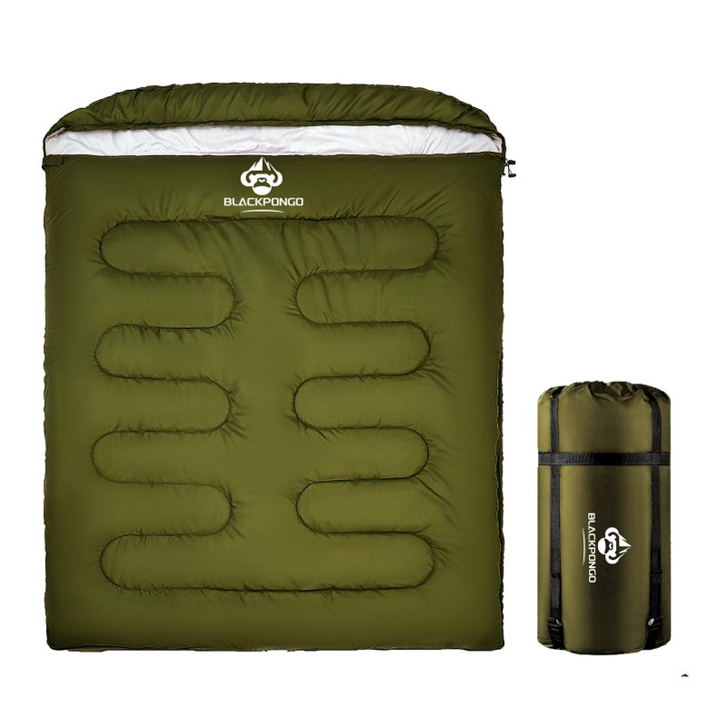 Blackpongo Double Sleeping Bag for Adults Men Women, XL Queen Size Two Person Sleeping Bag for All Season Camping Hiking Backpacking 2 Person Sleeping Bags for Cold Weather & Warm - Image 1