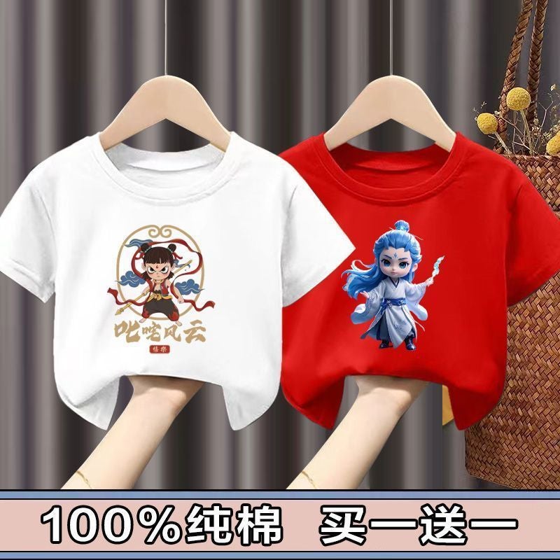 100 Cotton Nacha Boys And Girls Short-Sleeved T-Shirt Children'S Baby Cartoon Half-Sleeved Top Children'S Wear 12 - Image 1