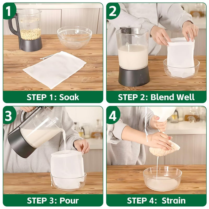 uadbau 6 Pcs Nut Milk Bag 12 x 8 Inch Yogurt Strainer 200 Mesh Cheese Cloth Bag for Straining Reusable Fine Mesh Strainer for Filtering Yogurt Juice Coffee Tofu Tea Cheese - Image 5