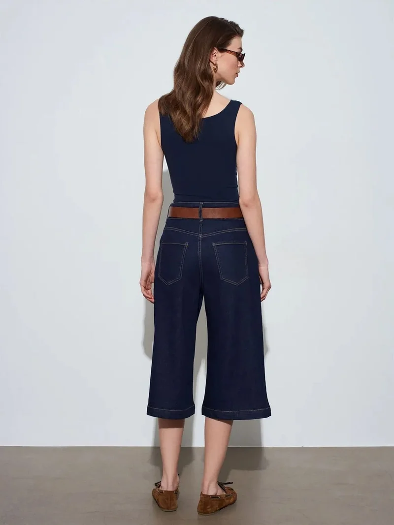 Dilvin Dilvin High-Waist Wide-Leg Denim Shorts