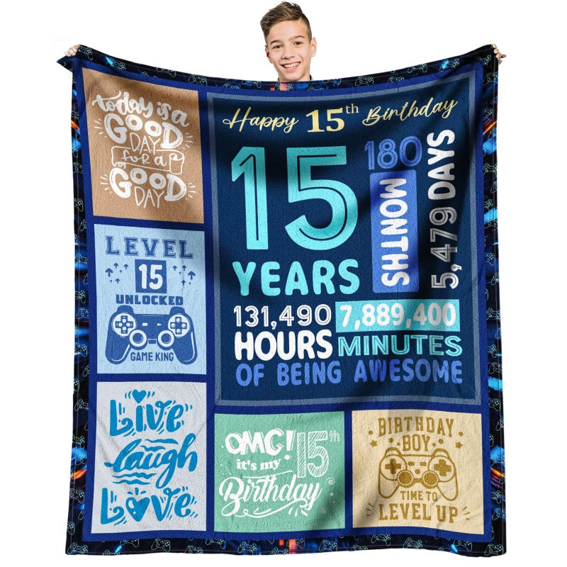 SIKLTY Gifts for 15 Year Old Boy  15 Year Old Boy Gift Ideas  Unique Gifts for 15 Year Old Boys  Best Present for 15 Yr Old Boy  15th Birthday Decorations for Boys Throw Blanket 60 x 50 Inch - Image 1
