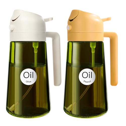 ‎YARRAMATE YARRAMATE 2PCS 16oz/470ml 2 in 1 Oil Sprayer for Cooking with Stickers, Dark Green Food-Grade Olive Oil Dispenser Bottle for Kitchen, Air Fryer, Grill - Light Blockage(White & Orange) - Image 1