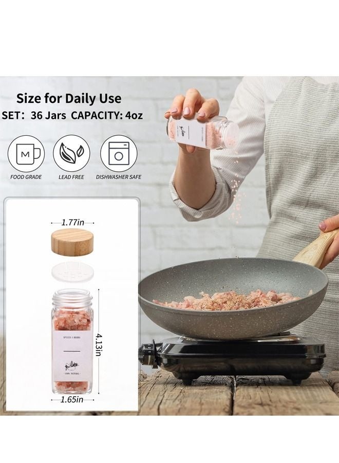 والالا 24 عبوة برطمانات زجاجية بأغطية من الخيزران ، 120 مل برطمان توابل محكم الإغلاق مع ملصقات وقلم إضافي ، لعلب الطعام الجاف والتوابل والقهوة والفاصوليا والحلوى والمكسرات والأعشاب - Image 4