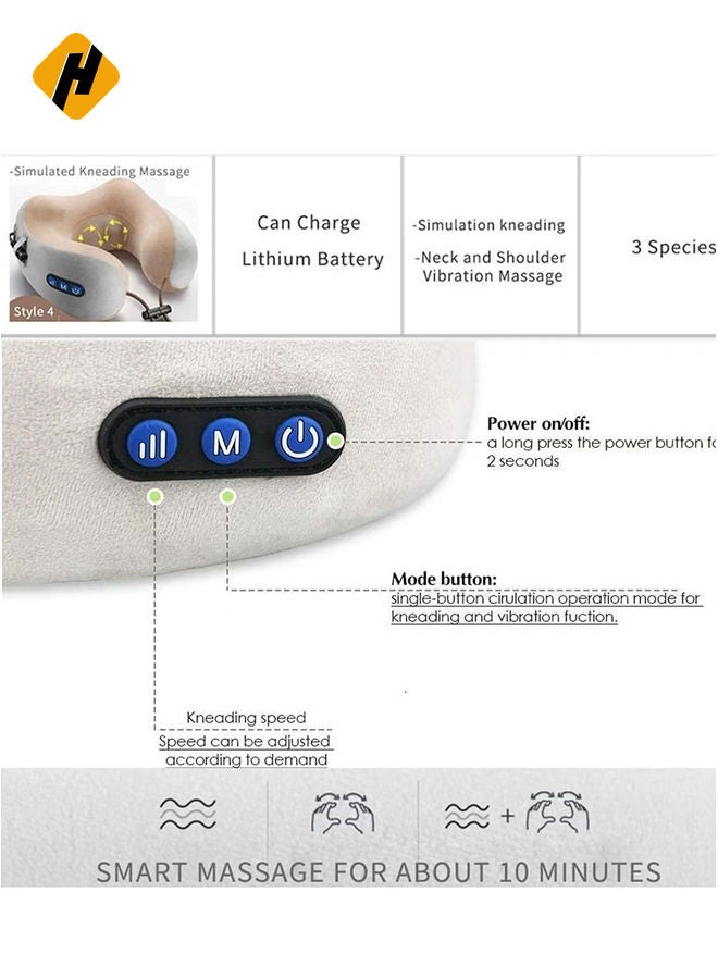 HuHa Rechargeable U Shaped Cervical Massage Pillow Neck Massager Vibration Pillow, Multifunctional Shoulder and Electric for Relax Muscles Fatigue - Image 5