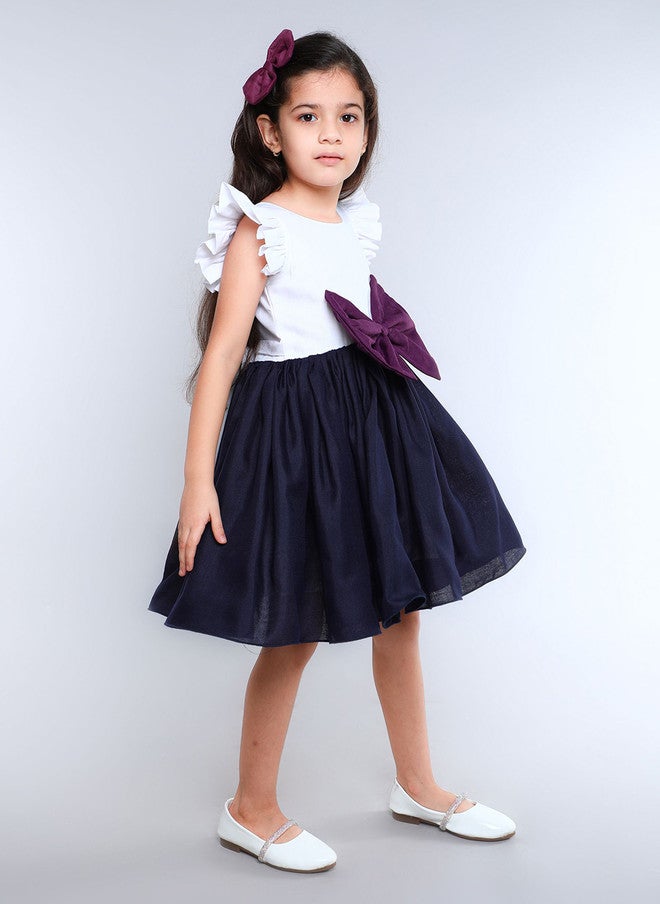 PinkChick Navy Blue Fit & Flare Dress for Girls - Image 3