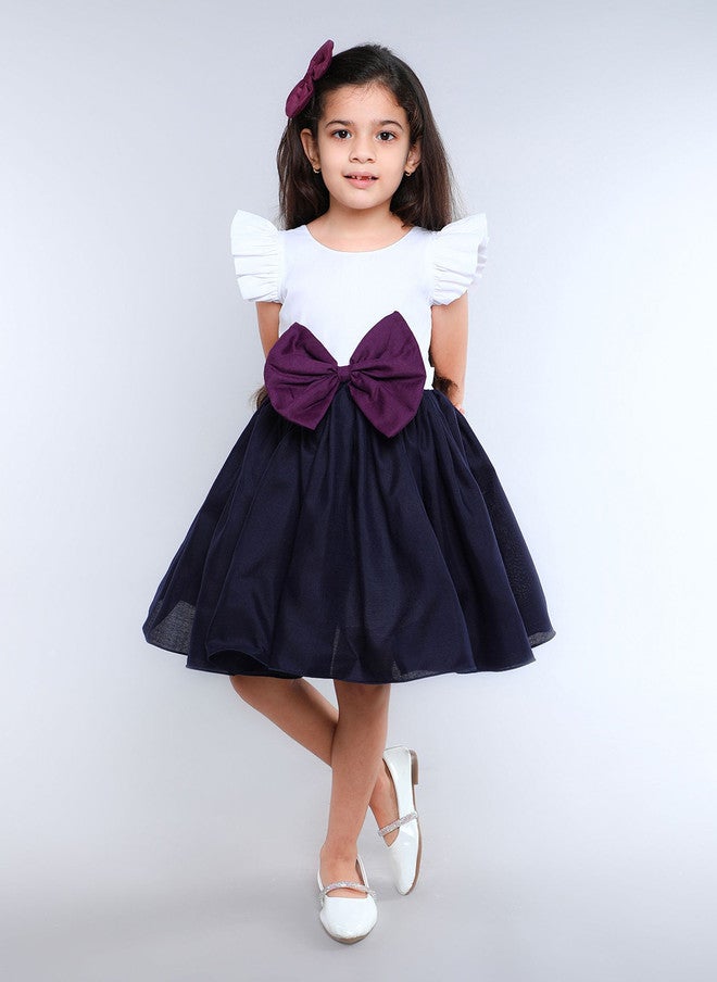 PinkChick Navy Blue Fit & Flare Dress for Girls - Image 1