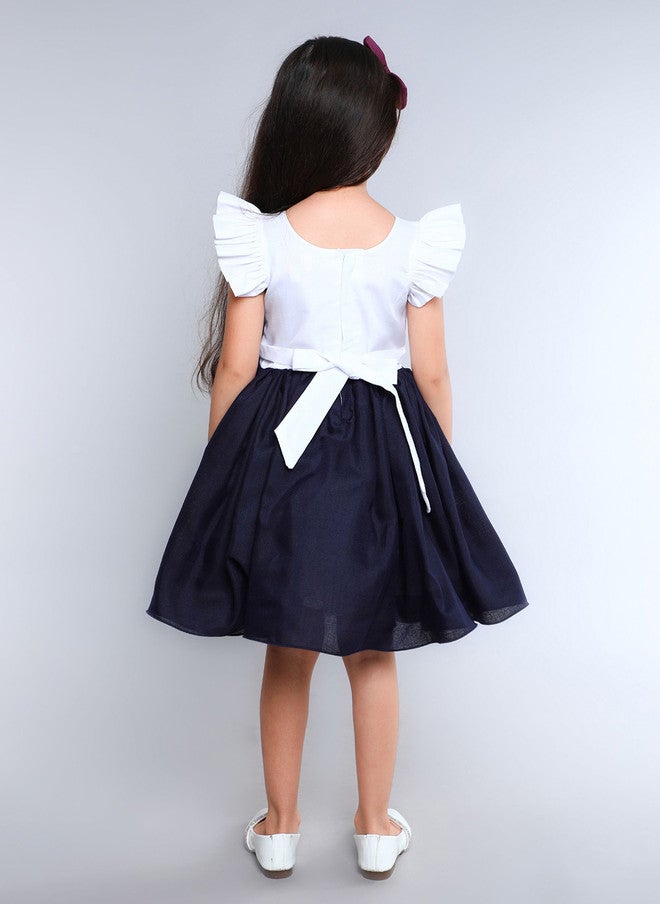 PinkChick Navy Blue Fit & Flare Dress for Girls - Image 5