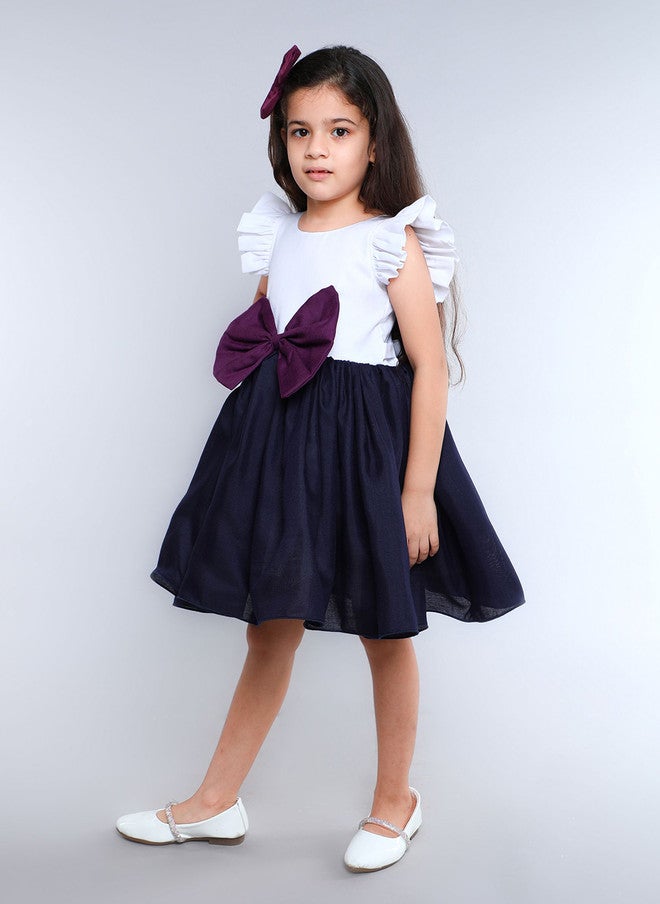 PinkChick Navy Blue Fit & Flare Dress for Girls - Image 4