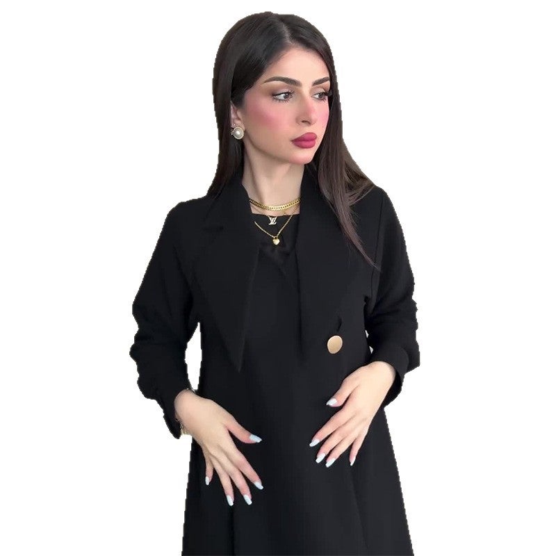 Fashion Stylish Commuter Long-Sleeve Slim-Fit Pure Black Fashion Jacket - Image 4