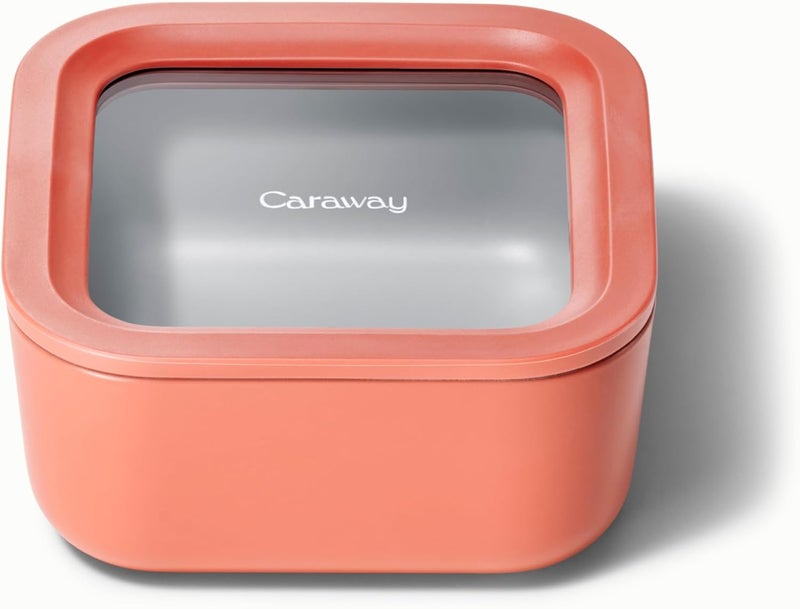 CARAWAY Glass Food Storage - 4.4 Cup Ceramic Coated Square Lunch Box with Glass Lid - Easy to Store, Non Toxic, Non Stick - Dishwasher & Oven Safe - Image 1