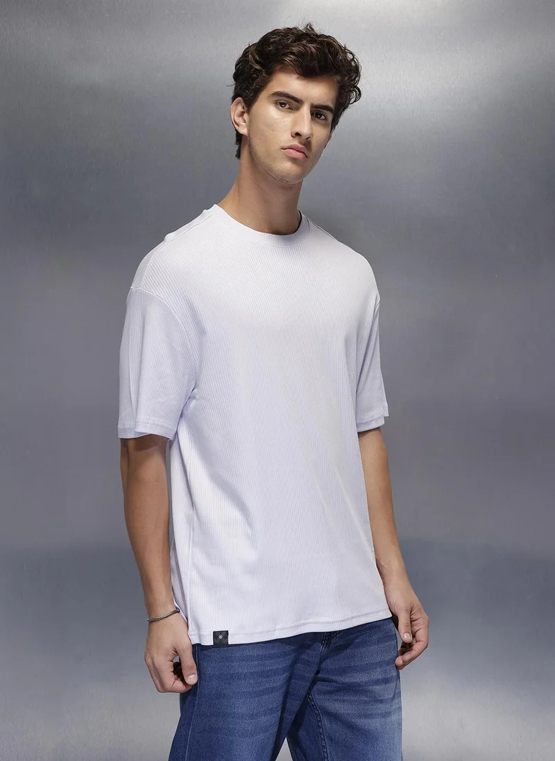Wrogn  Solid Textured Regular T-Shirt | Lavender for Men | Best Price UAE