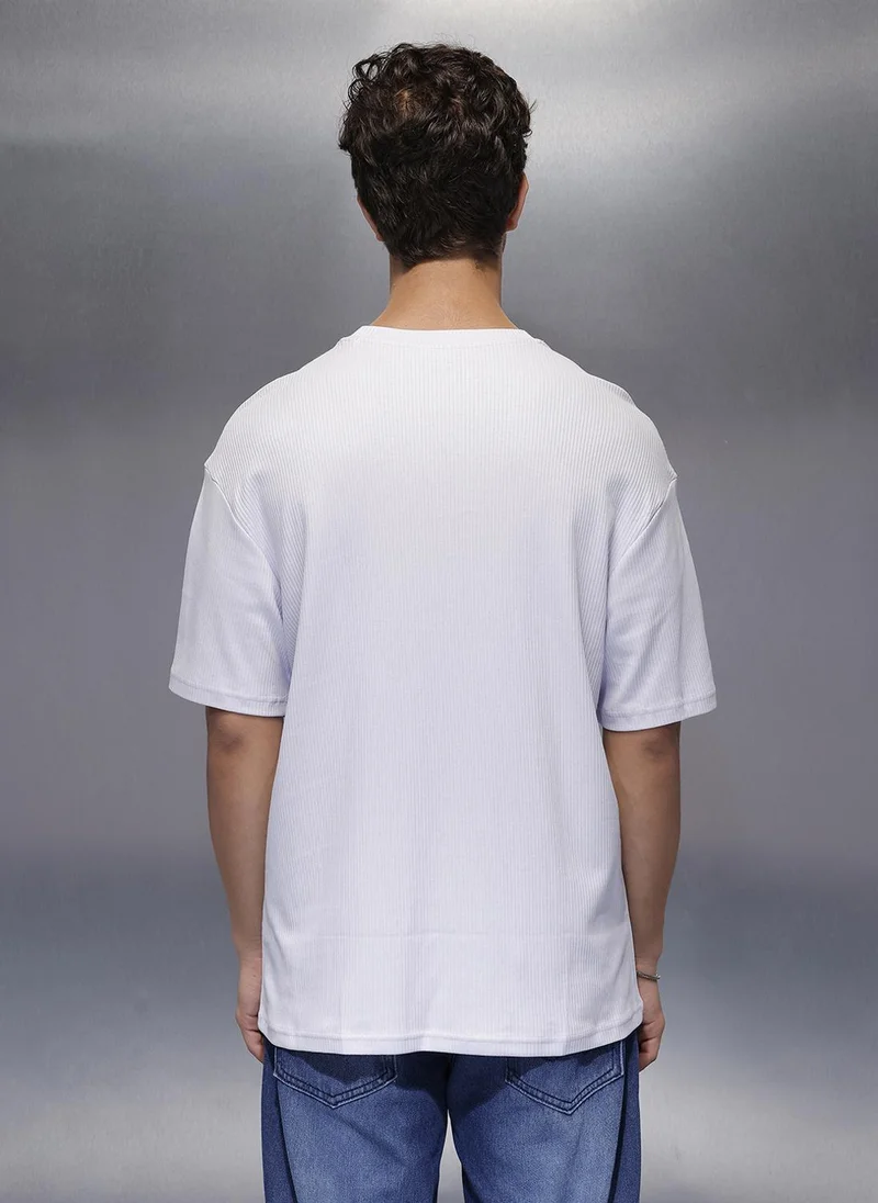 Wrogn  Solid Textured Regular T-Shirt | Lavender for Men | Best Price UAE