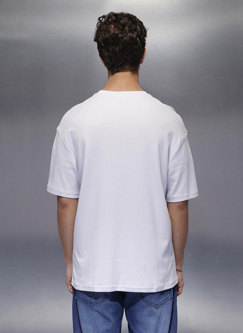 Wrogn Solid Textured Regular T-Shirt | Lavender - Image 3
