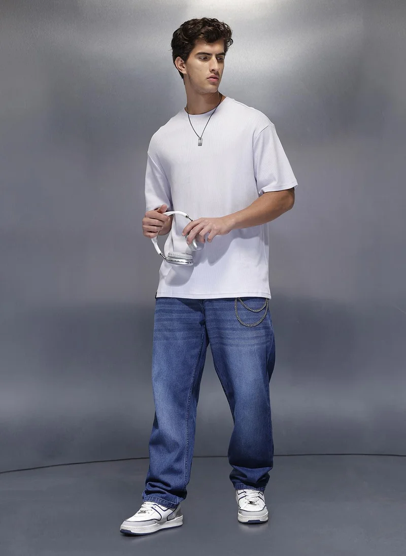 روجن Solid Textured Regular T-Shirt | Lavender