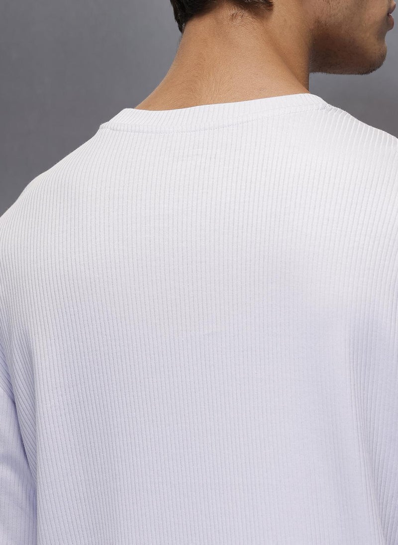 Wrogn Solid Textured Regular T-Shirt | Lavender - Image 5