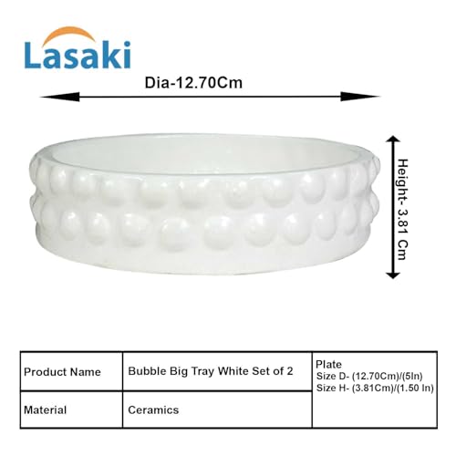 Lasaki Bubble Big Tray White Set of 2 | Round Ceramic (Plates/Saucers) for Pots, Planters, Flowers, Succulents | Decorative Garden Accessories | (H - 3 X D - 13 cm) Plants Not Included - Image 2