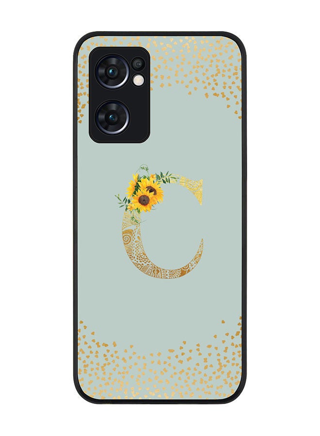 Stylizedd Rugged Black edge case for Oppo Reno7 5G  Slim fit Soft Case Flexible Rubber Edges Anti Drop TPU Gel Thin Cover - Custom Monogram Initial Letter Floral Pattern Alphabet - C (Light Grey ) - Image 1