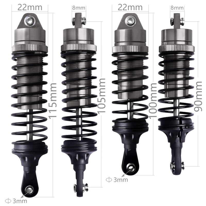 Hobbyfire Shocks Aluminum Threaded Absorber Damper Upgrades Parts Accessories for 1/10 Traxxas Slash 4x4 Rustler 4X4 VXL Stampede 4X4 Hoss 4X4 Replace 5862 (Gray) - Image 3
