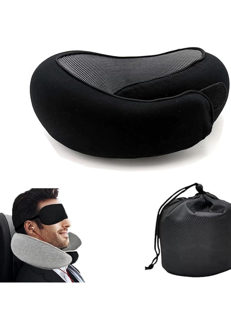 ميكسد وسادة الرقبة للسفر، وسادة الرقبة للسفر، وسادة الرقبة للسفر، وسادة الرقبة للطائرات، وسادة الرقبة للطائرات، وسادة الرقبة للسفر، وسادة السفر من ميموري فوم للطائرات (أسود) - Image 1