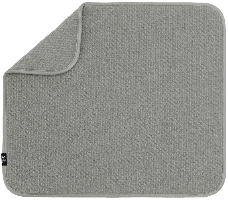 S&T INC. ST INC Dish Drying Mat 16 x 18 Absorbent Microfiber Kitchen Counter Mat Dish Drying Pad for Dishes Utensils Pots and Pans Large Grey